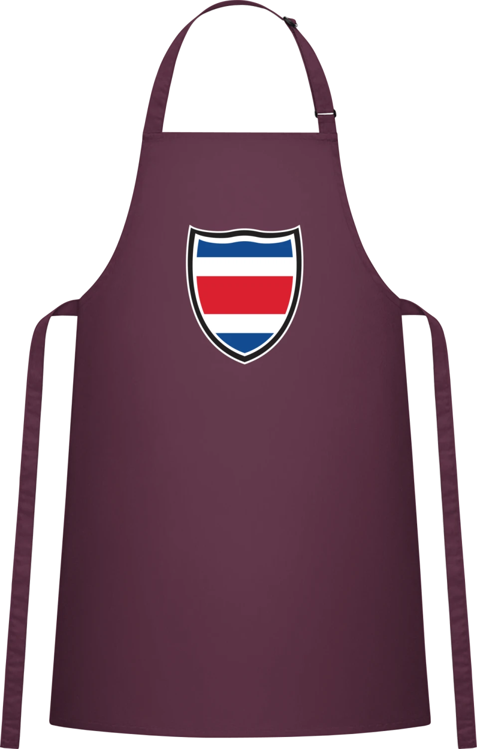 Costa Rica Flag Shield - Aubergine Cotton Bib Apron - Front