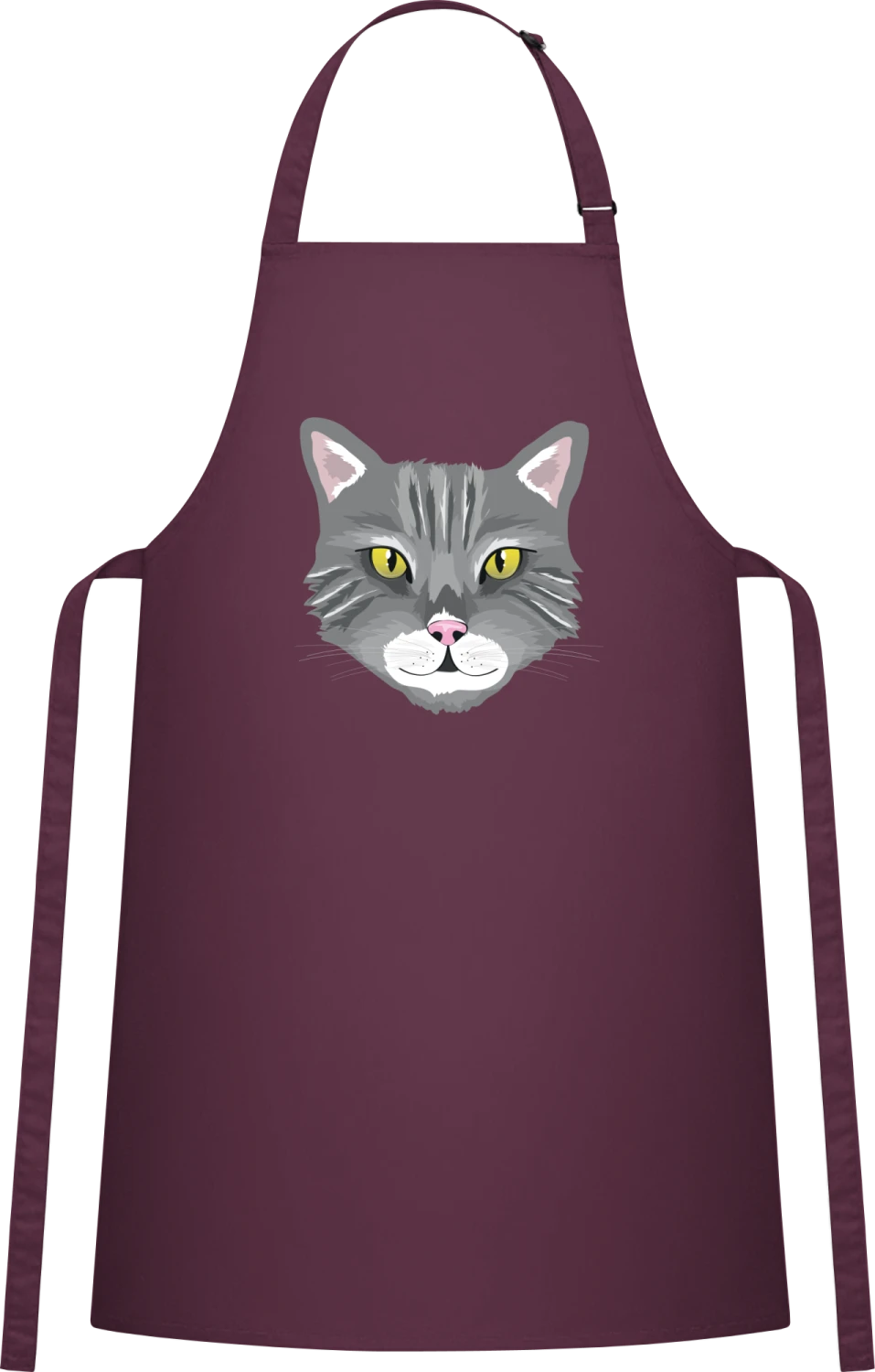 Cat - Aubergine Cotton Bib Apron - Front