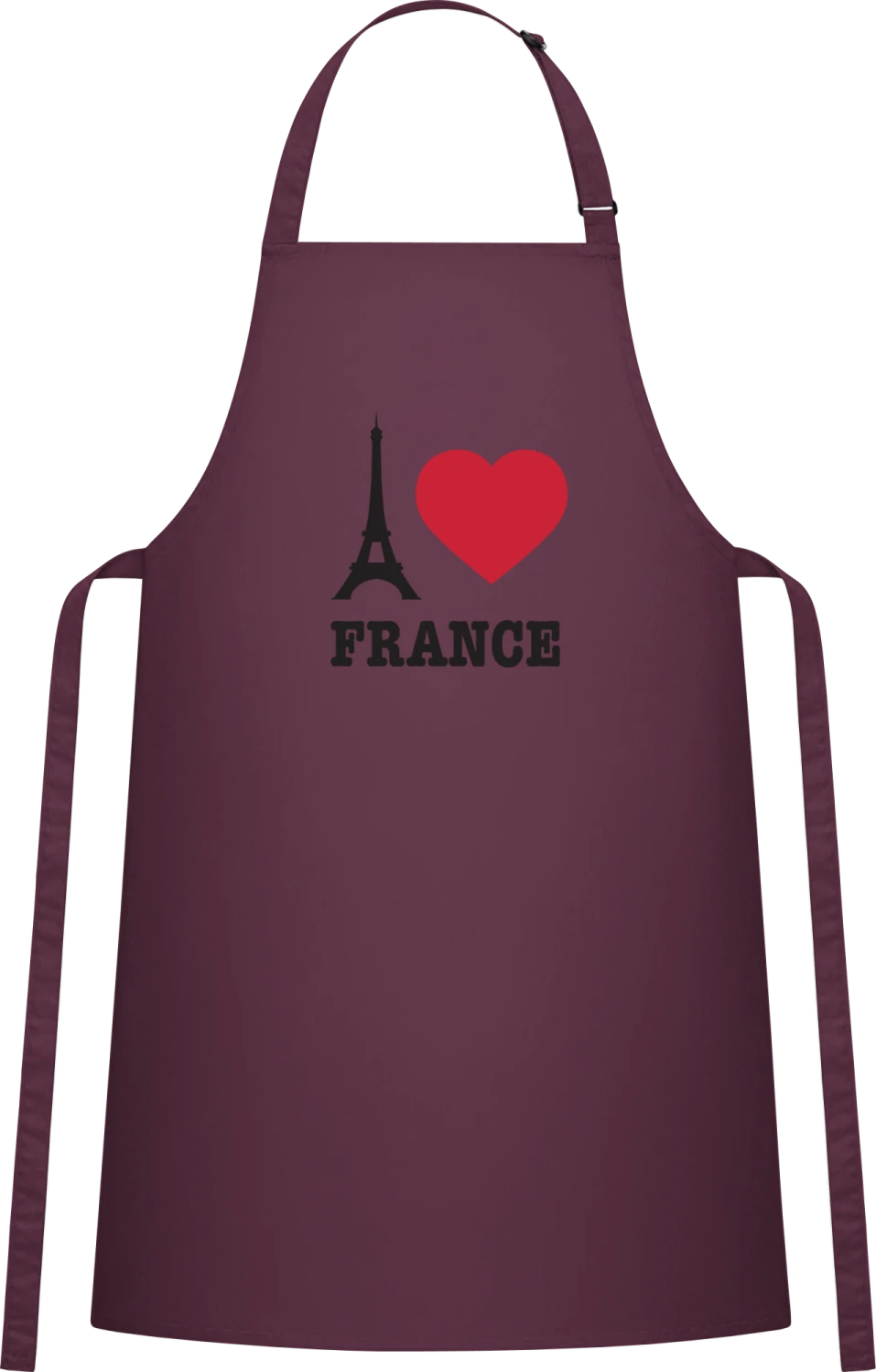 I Love France Eiffel Tower - Aubergine Cotton Bib Apron - Front