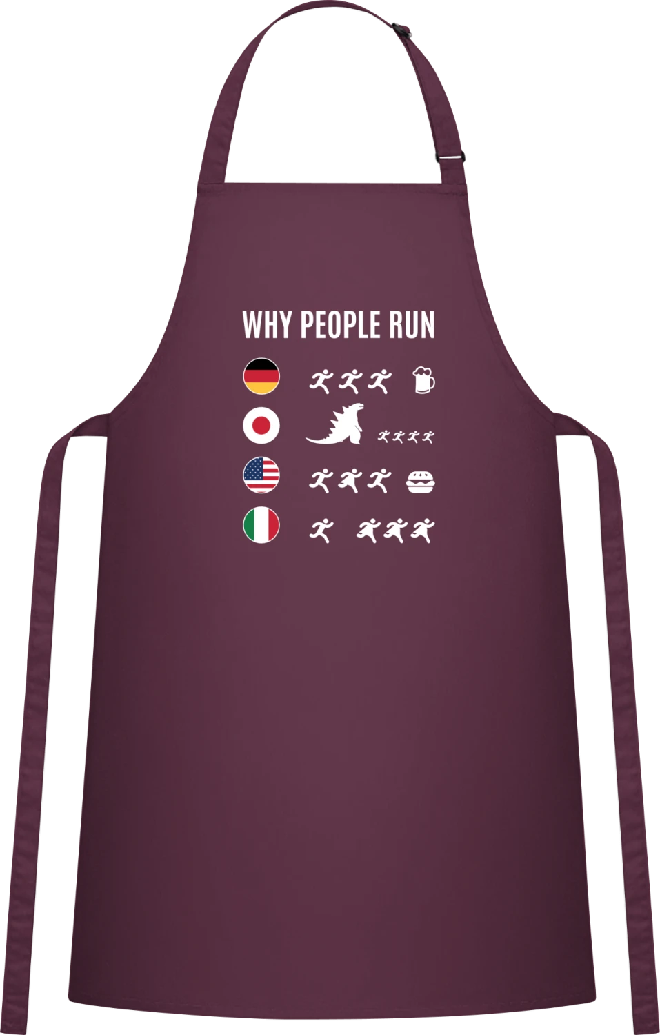 Why People Run - Aubergine Cotton Bib Apron - Front