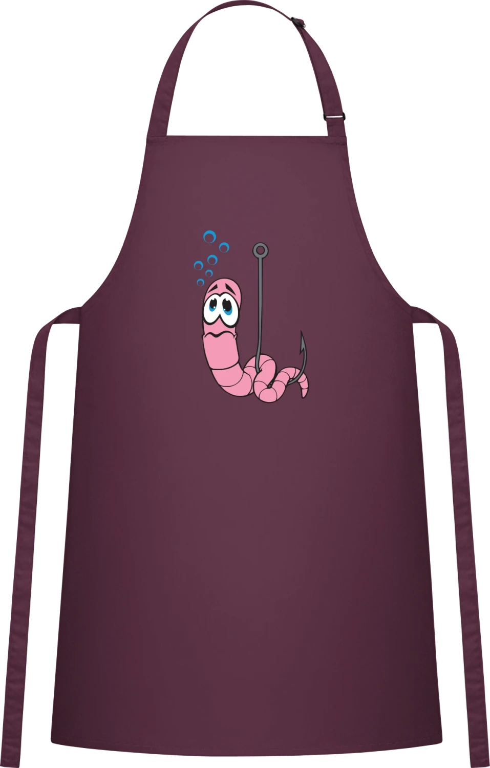 Fishing Worm - Aubergine Cotton Bib Apron - Front