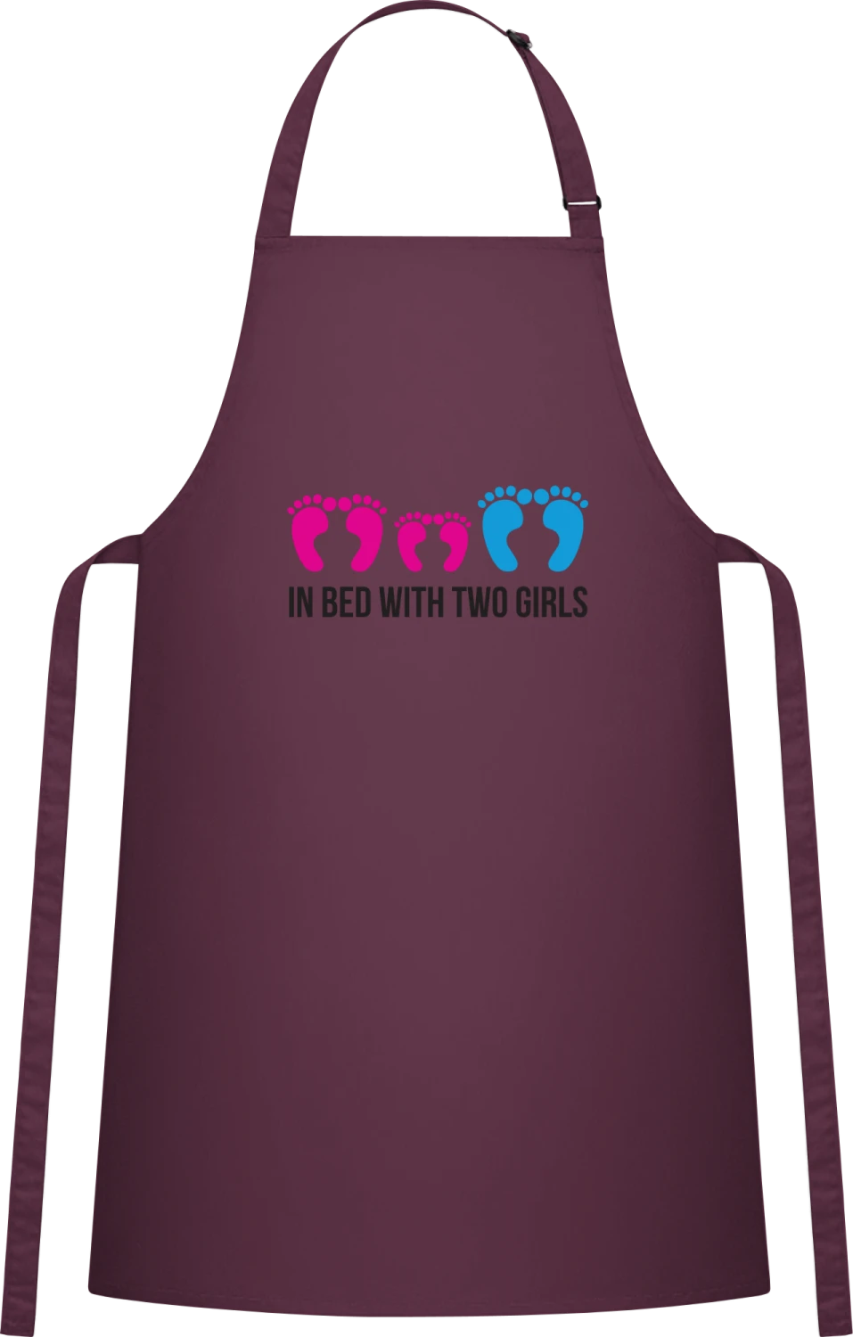 Daddy In Bed With Two Girls - Aubergine Cotton Bib Apron - Front