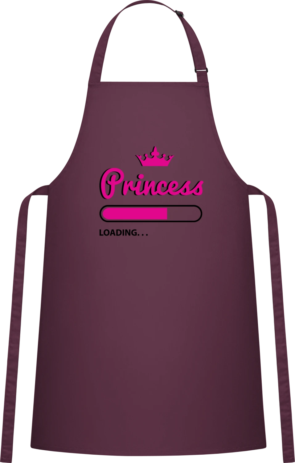 Princess Loading - Aubergine Cotton Bib Apron - Front