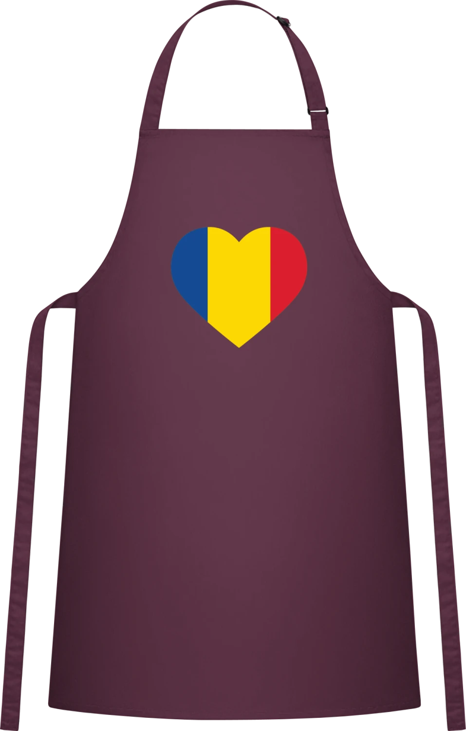 Romania Heart Flag - Aubergine Cotton Bib Apron - Front