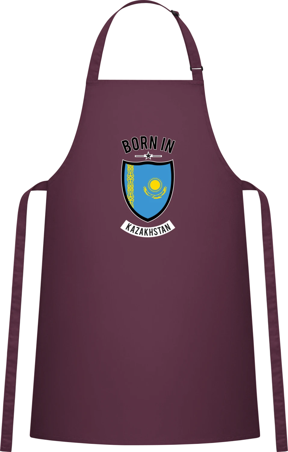 Born in Kazakhstan - Aubergine Cotton Bib Apron - Front