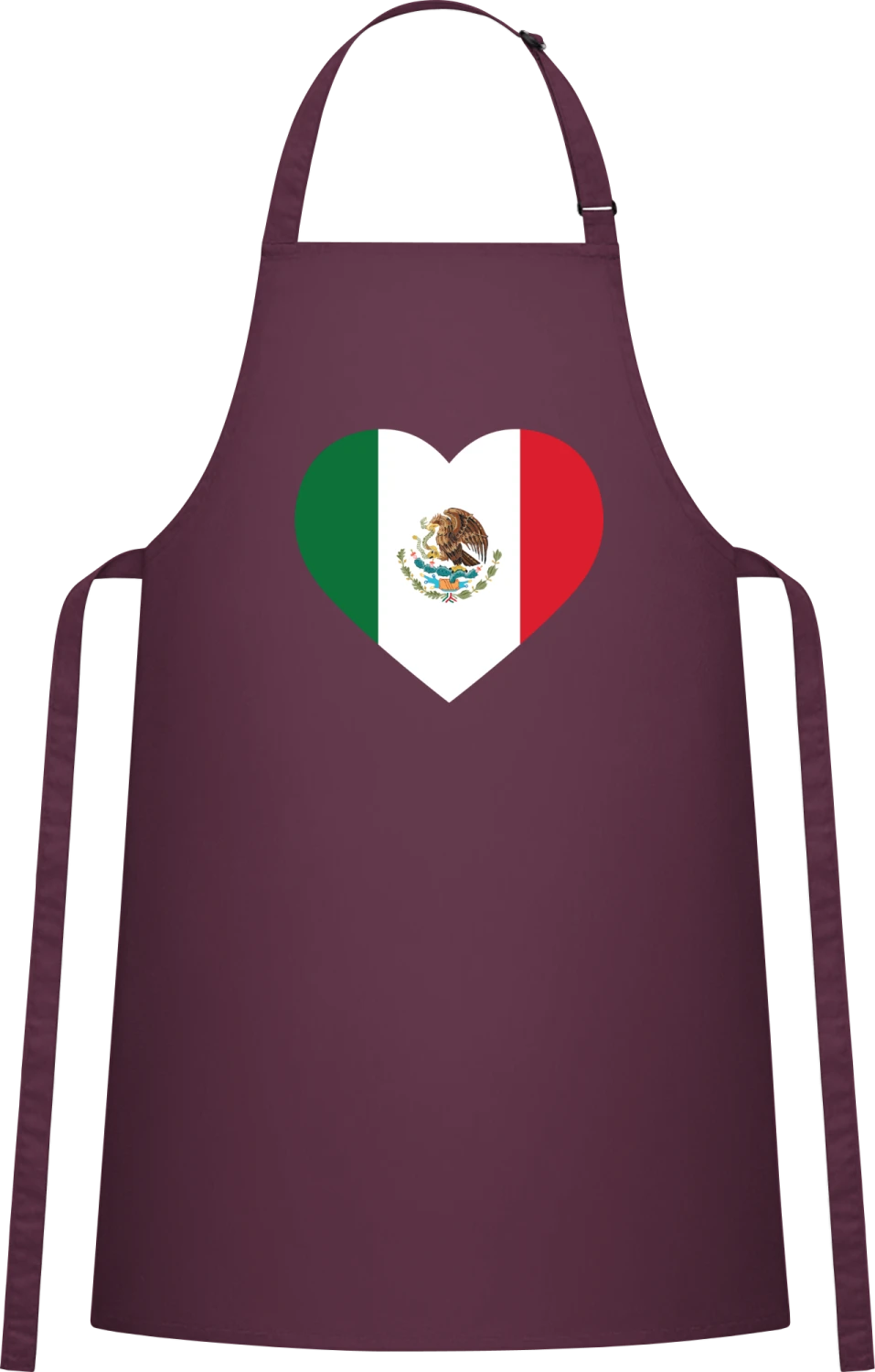 Mexico Heart Flag - Aubergine Cotton Bib Apron - Front