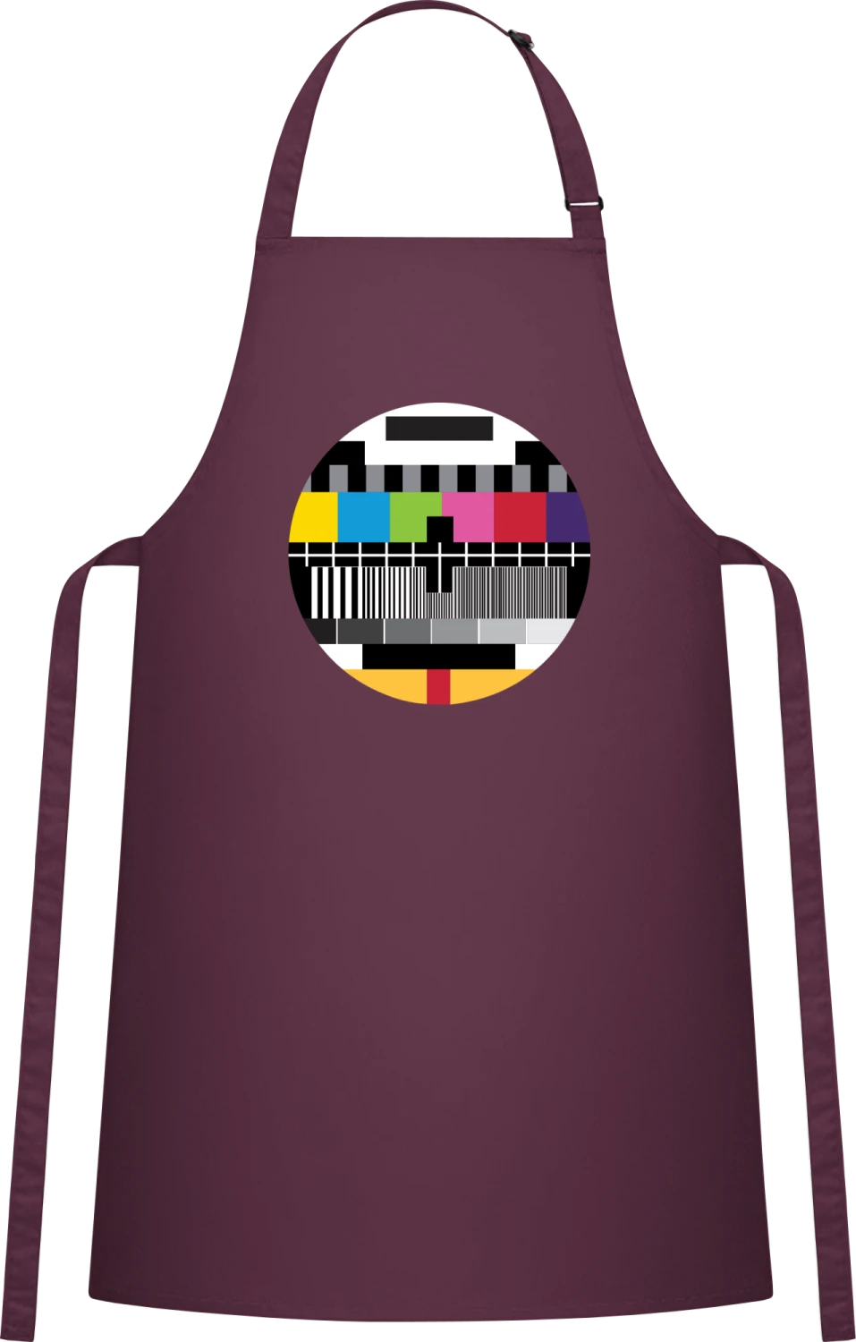 No Signal TV Test Screen - Aubergine Cotton Bib Apron - Front