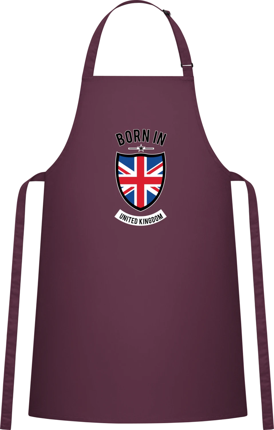 Born in United Kingdom - Aubergine Cotton Bib Apron - Front