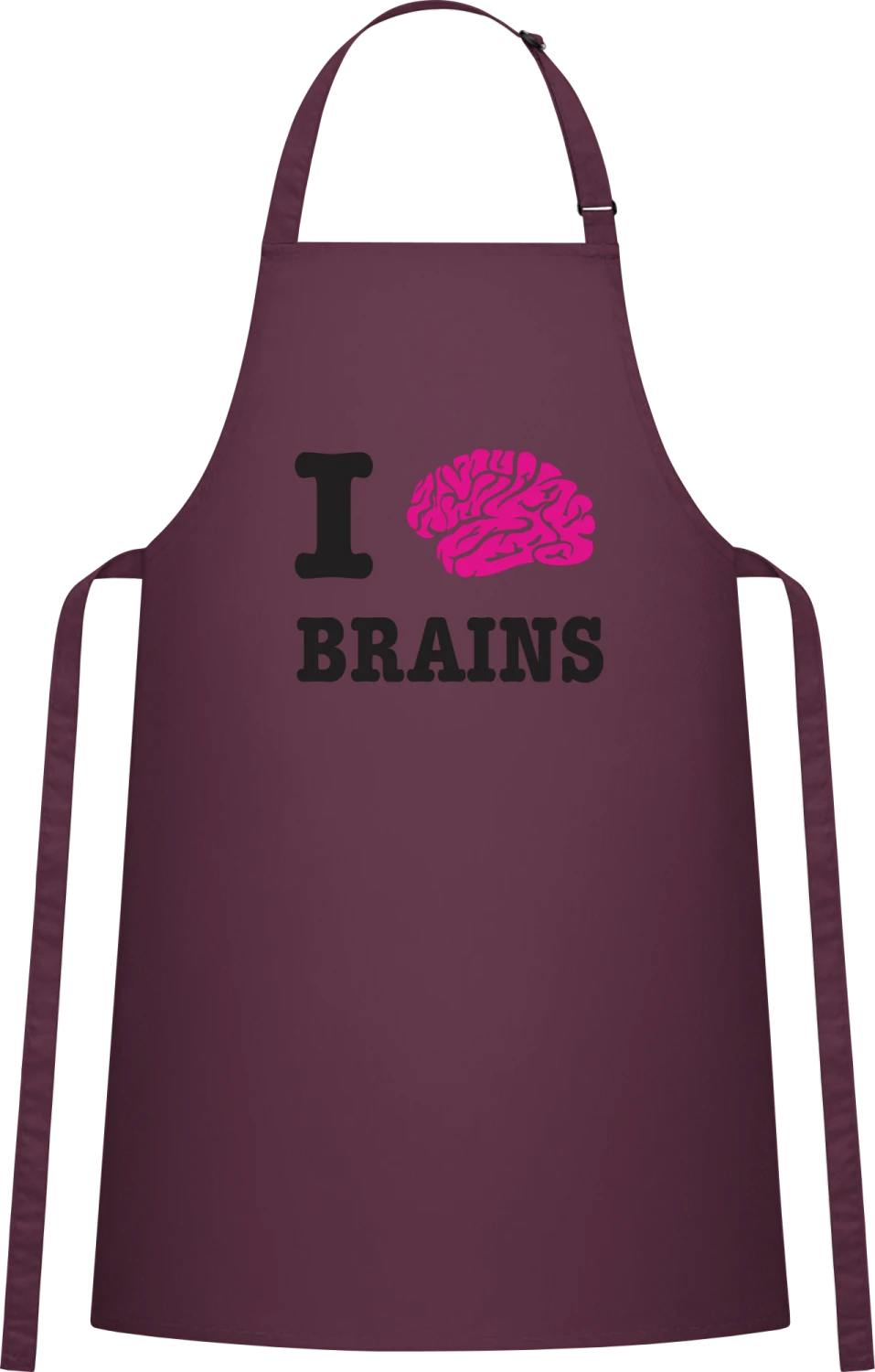 I Love Brains - Aubergine Cotton Bib Apron - Front