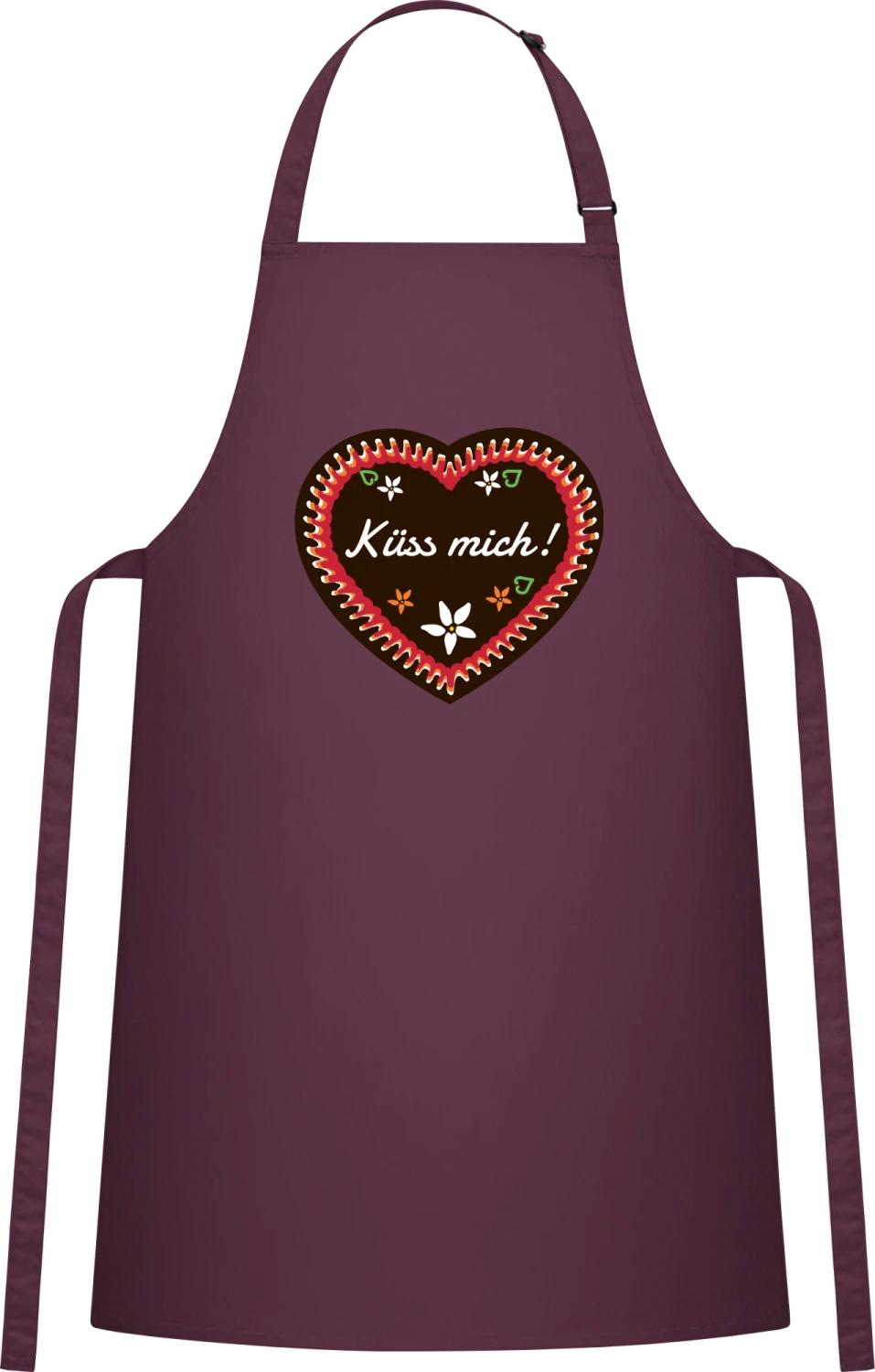 Küss mich - Aubergine Cotton Bib Apron - Front