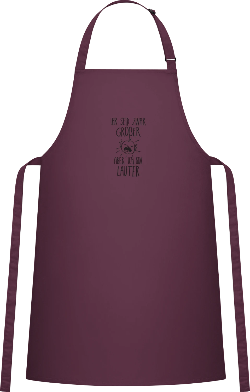 Ihr seid zwar Größer aber ich bin Lauter - Aubergine Cotton Bib Apron - Front