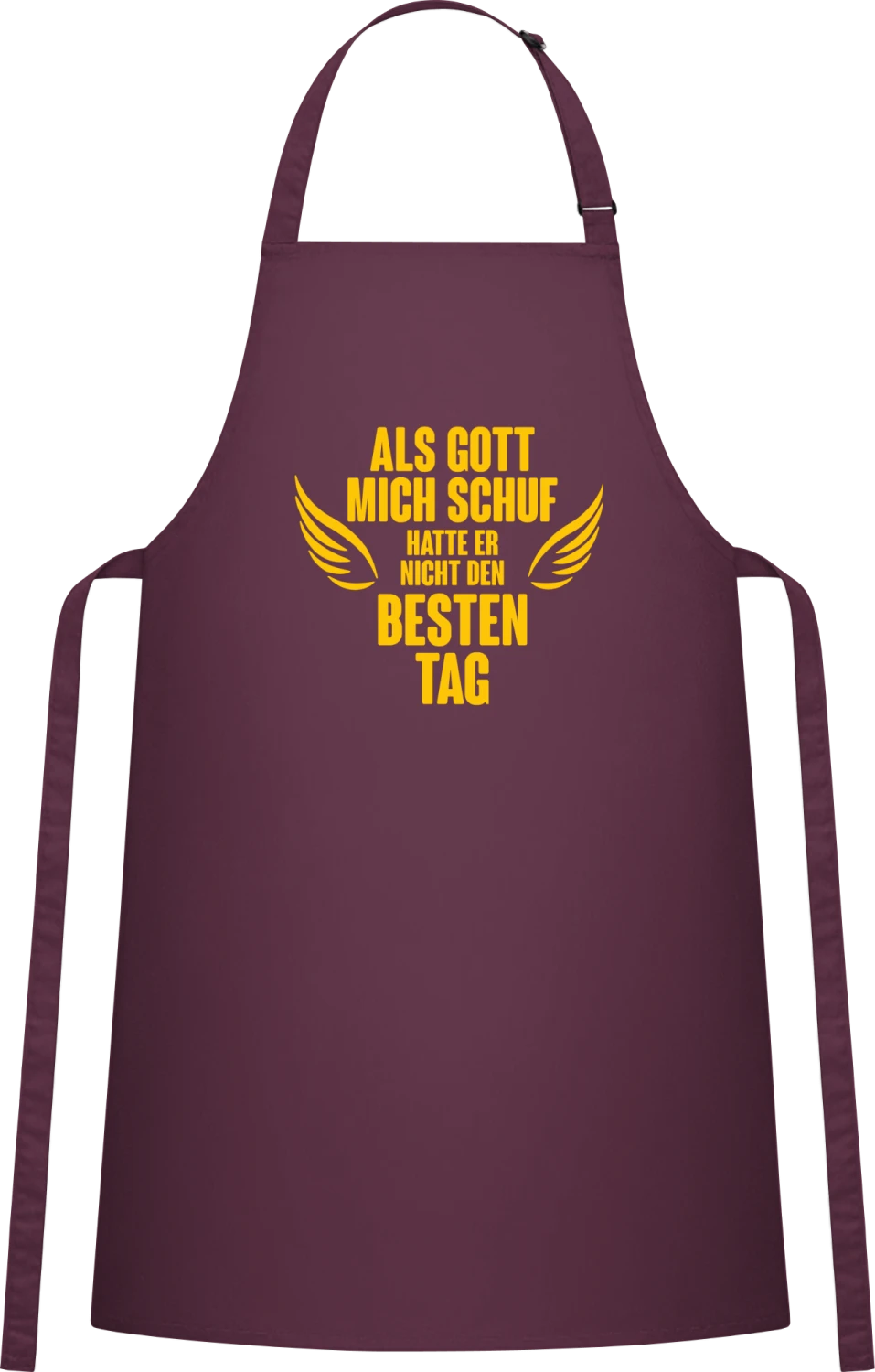 Als Gott mich schuf hatte er nicht den besten Tag - Aubergine Cotton Bib Apron - Front