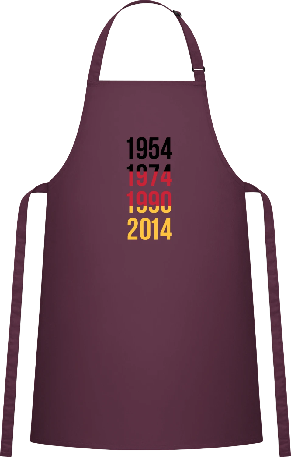 1954 1974 1990 2014 - Aubergine Cotton Bib Apron - Front