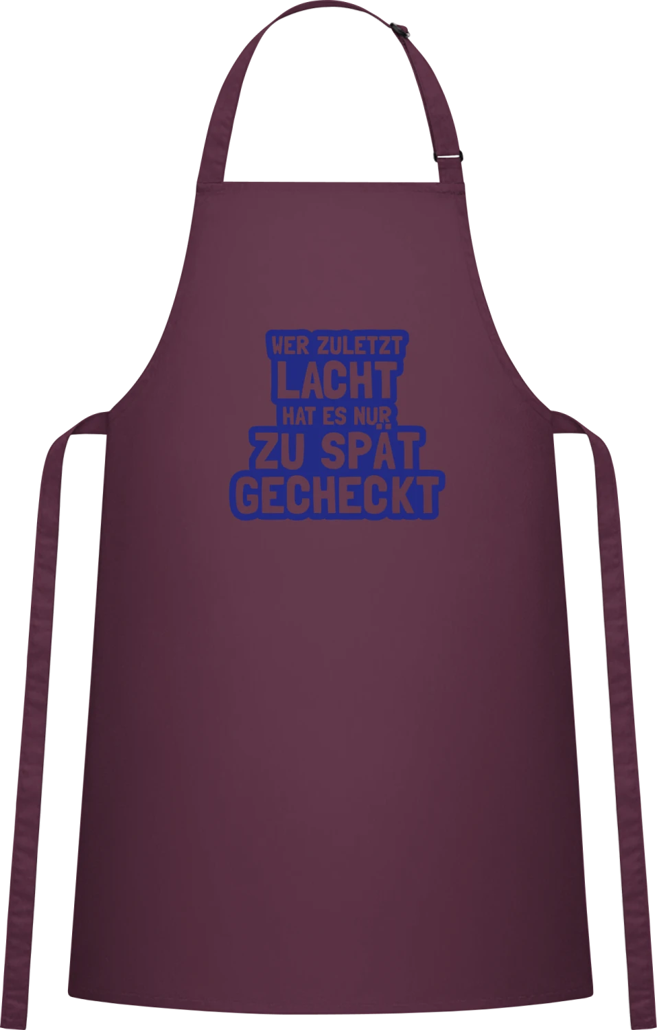 Wer zuletzt lacht hat es zu spät gecheckt - Aubergine Cotton Bib Apron - Front