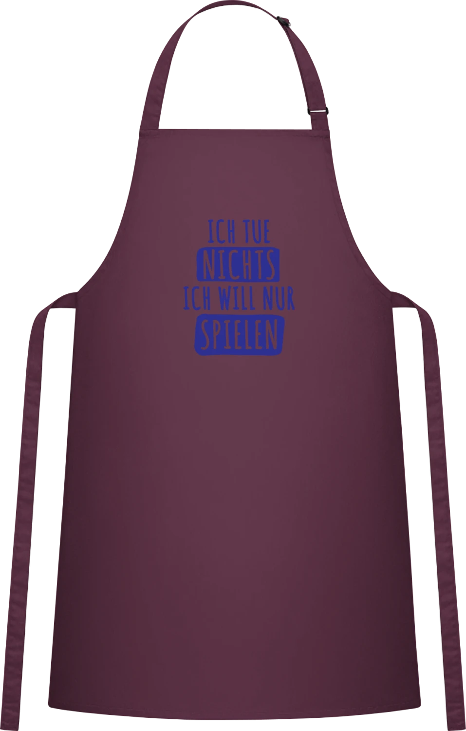 Ich tue nichts ich wil nur Spielen - Aubergine Cotton Bib Apron - Front