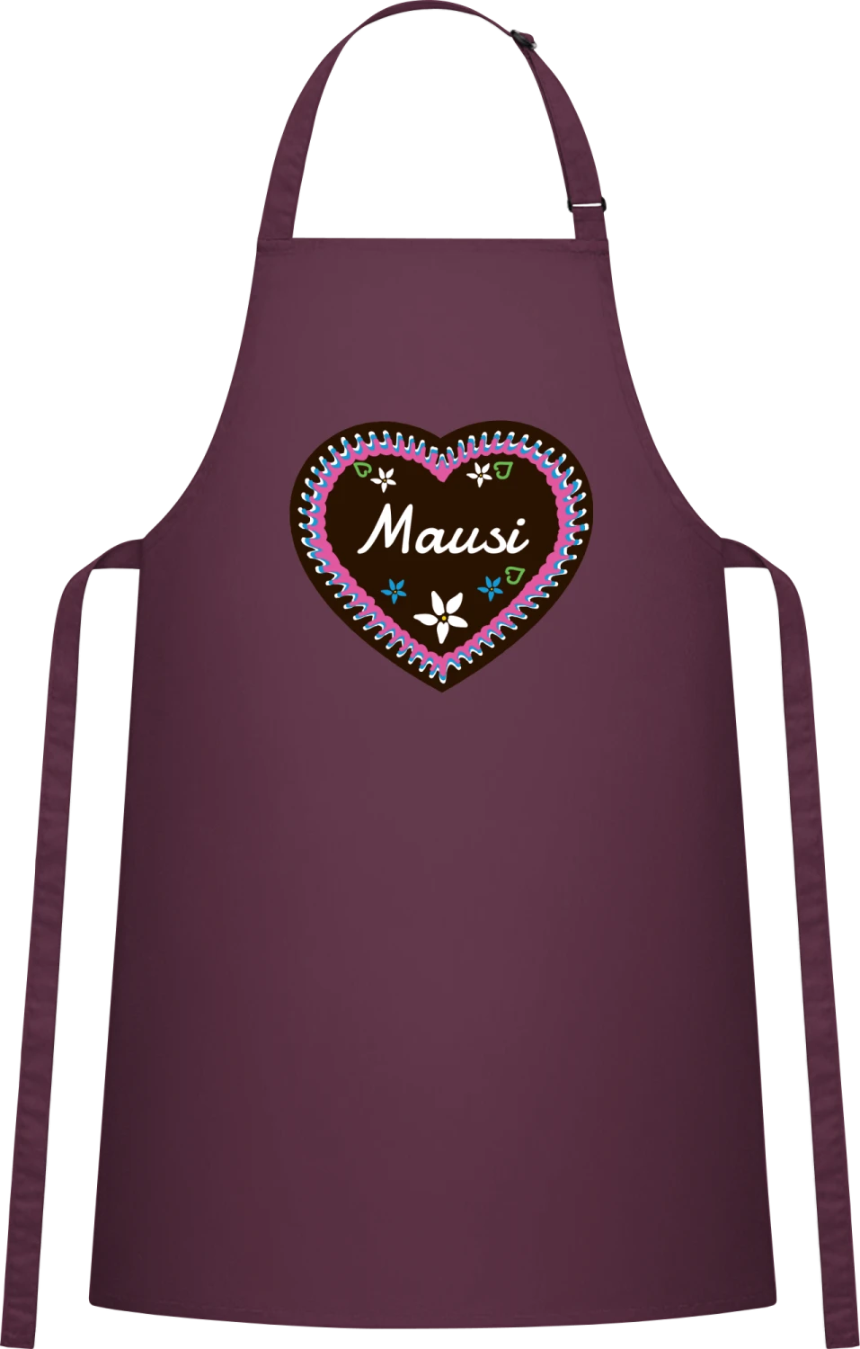 Mausi Lebkuchenherz - Aubergine Cotton Bib Apron - Front