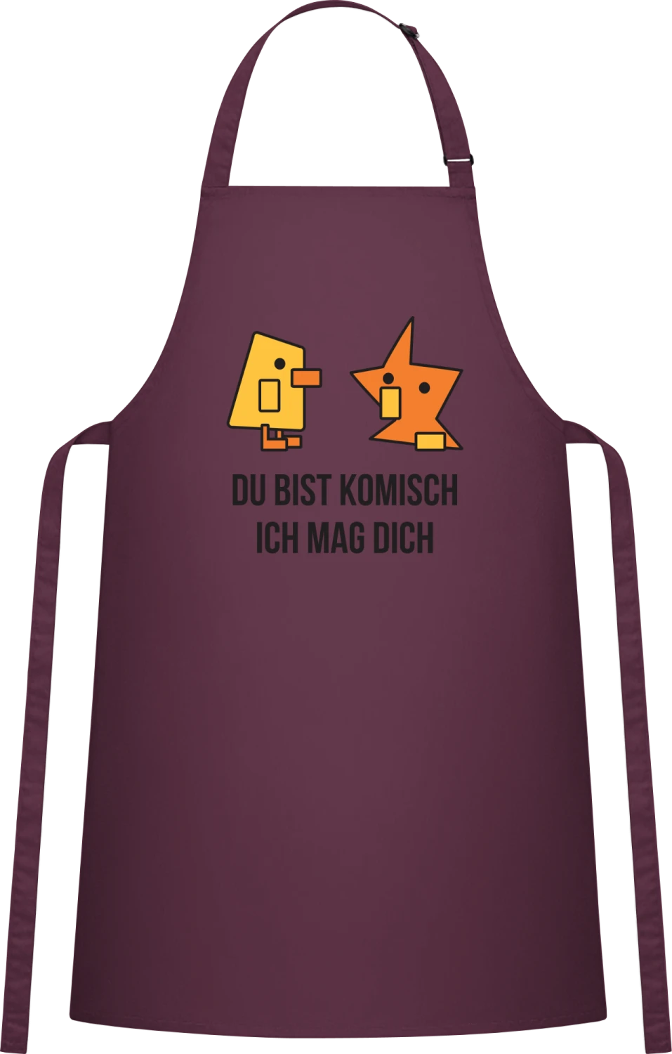 Du bist komisch ich mag dich - Aubergine Cotton Bib Apron - Front