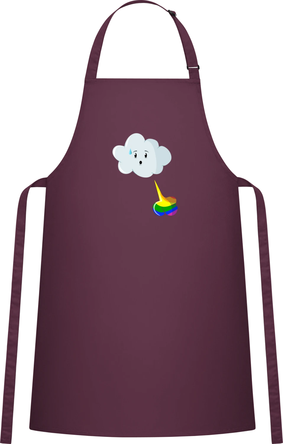 Cloud Rainbow Fart - Aubergine Cotton Bib Apron - Front