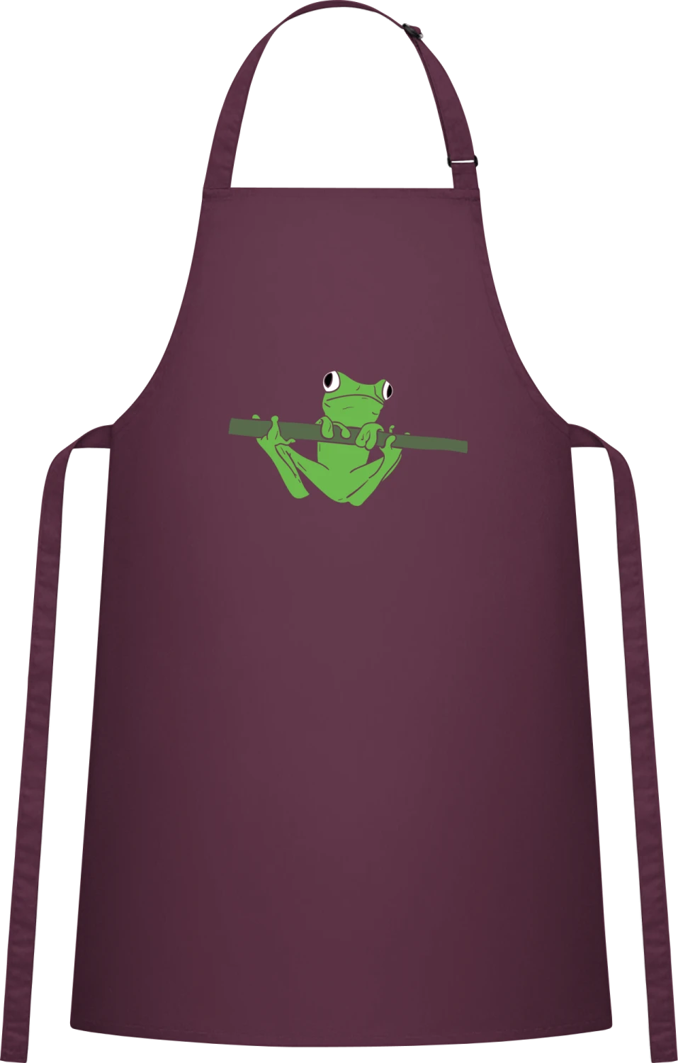 Frog Hanging On A Stick - Aubergine Cotton Bib Apron - Front