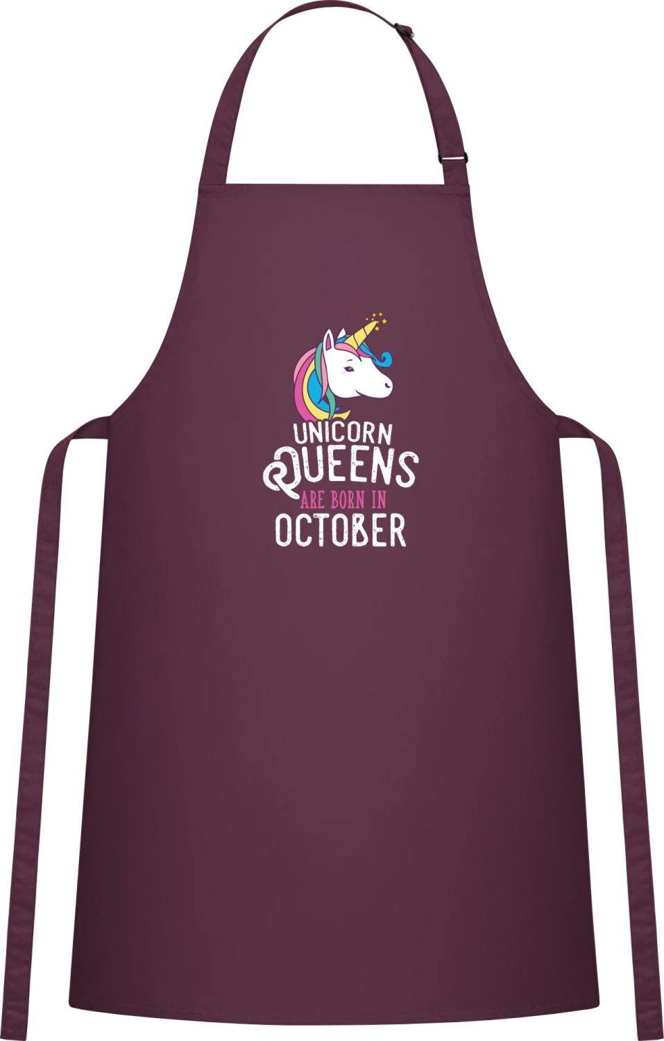 Unicorn Queens Are Born In October - Aubergine Cotton Bib Apron - Front