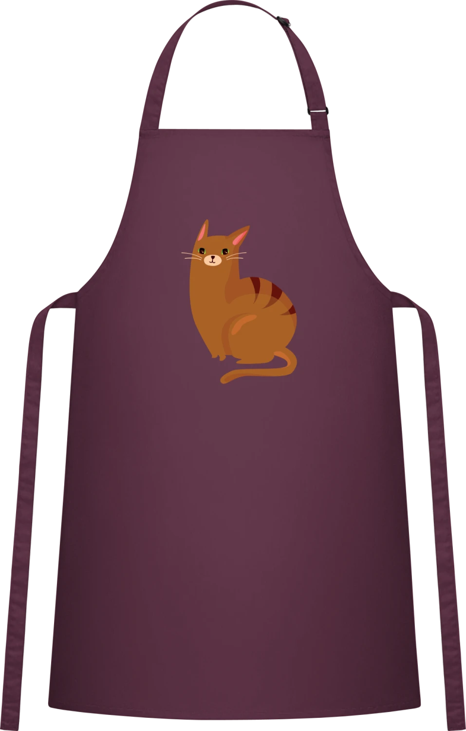 Brown Cat Character - Aubergine Cotton Bib Apron - Front