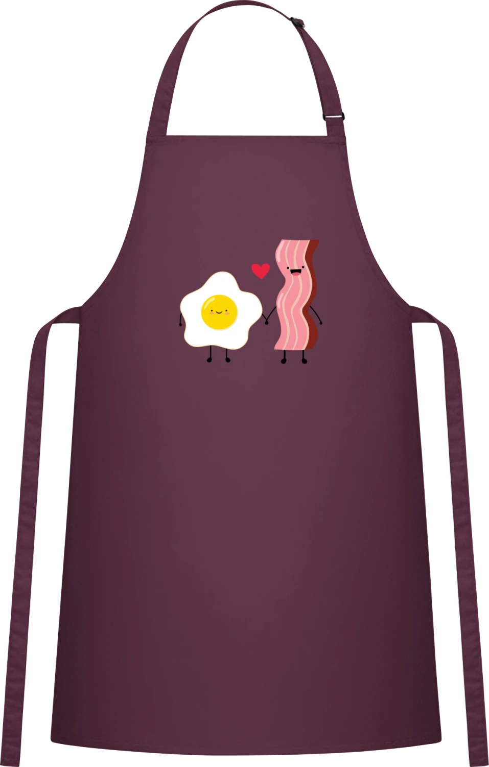 Egg And Bacon In Love - Aubergine Cotton Bib Apron - Front