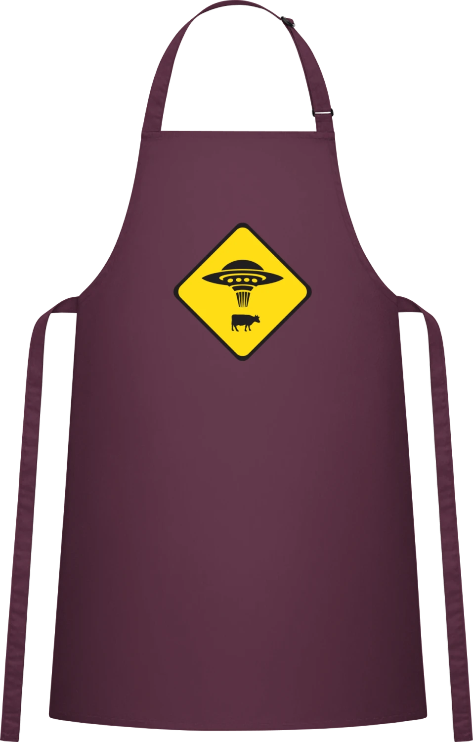 Cow Ufo Attention - Aubergine Cotton Bib Apron - Front