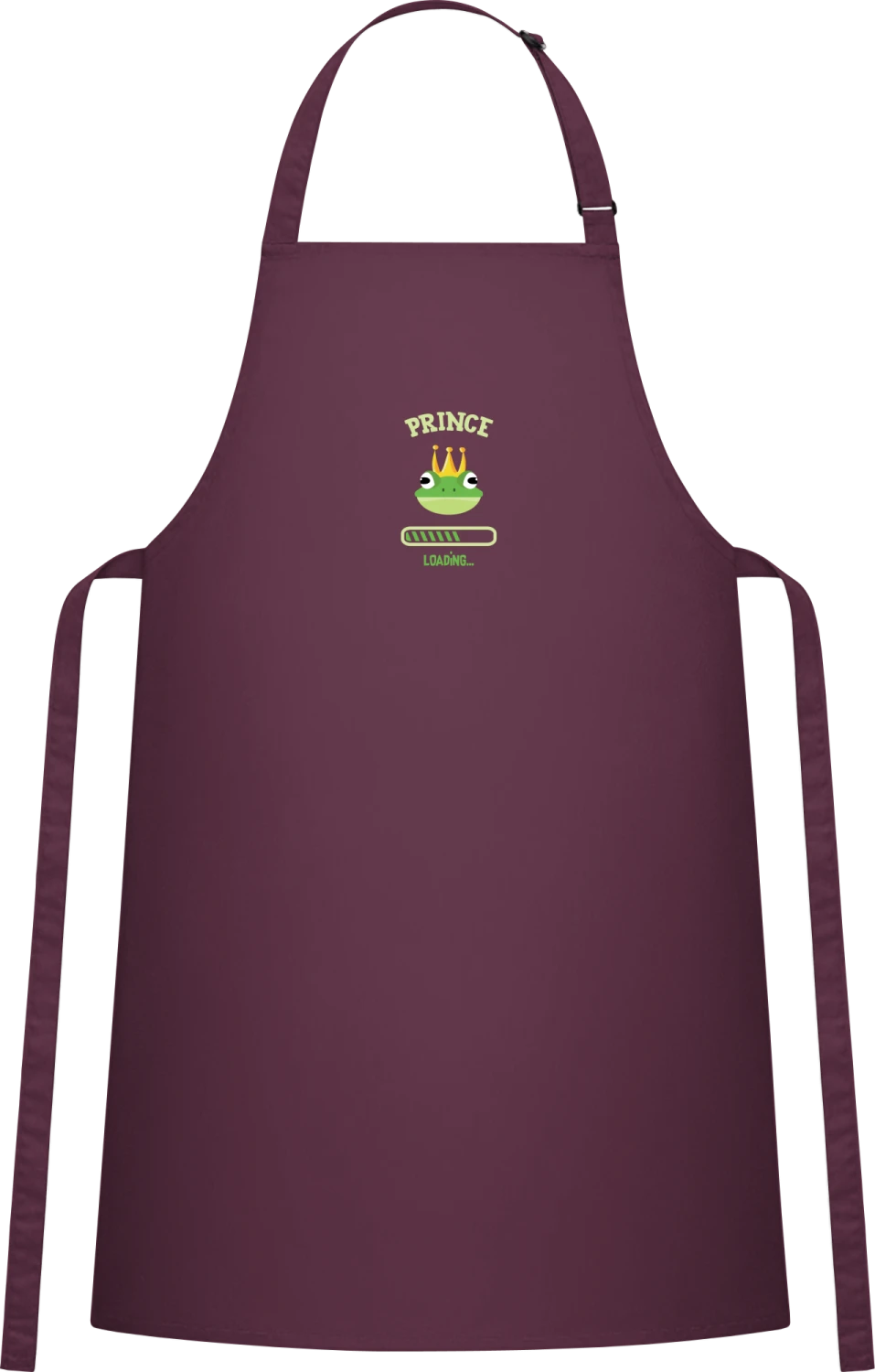 Prince Loading Frog - Aubergine Cotton Bib Apron - Front