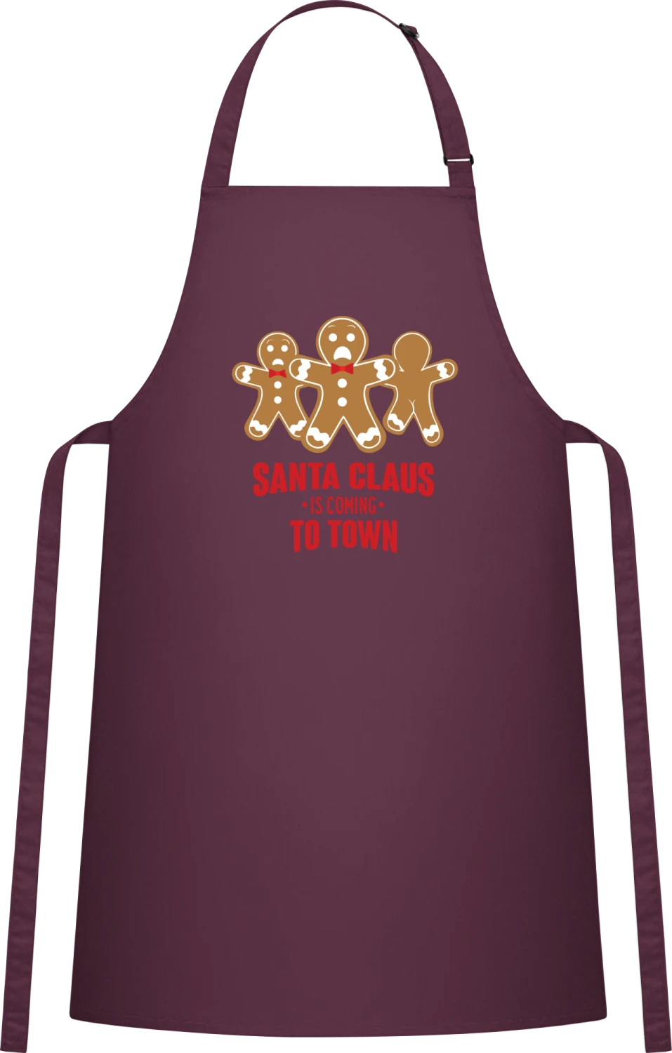 Santa Claus Is Coming To Town - Aubergine Cotton Bib Apron - Front