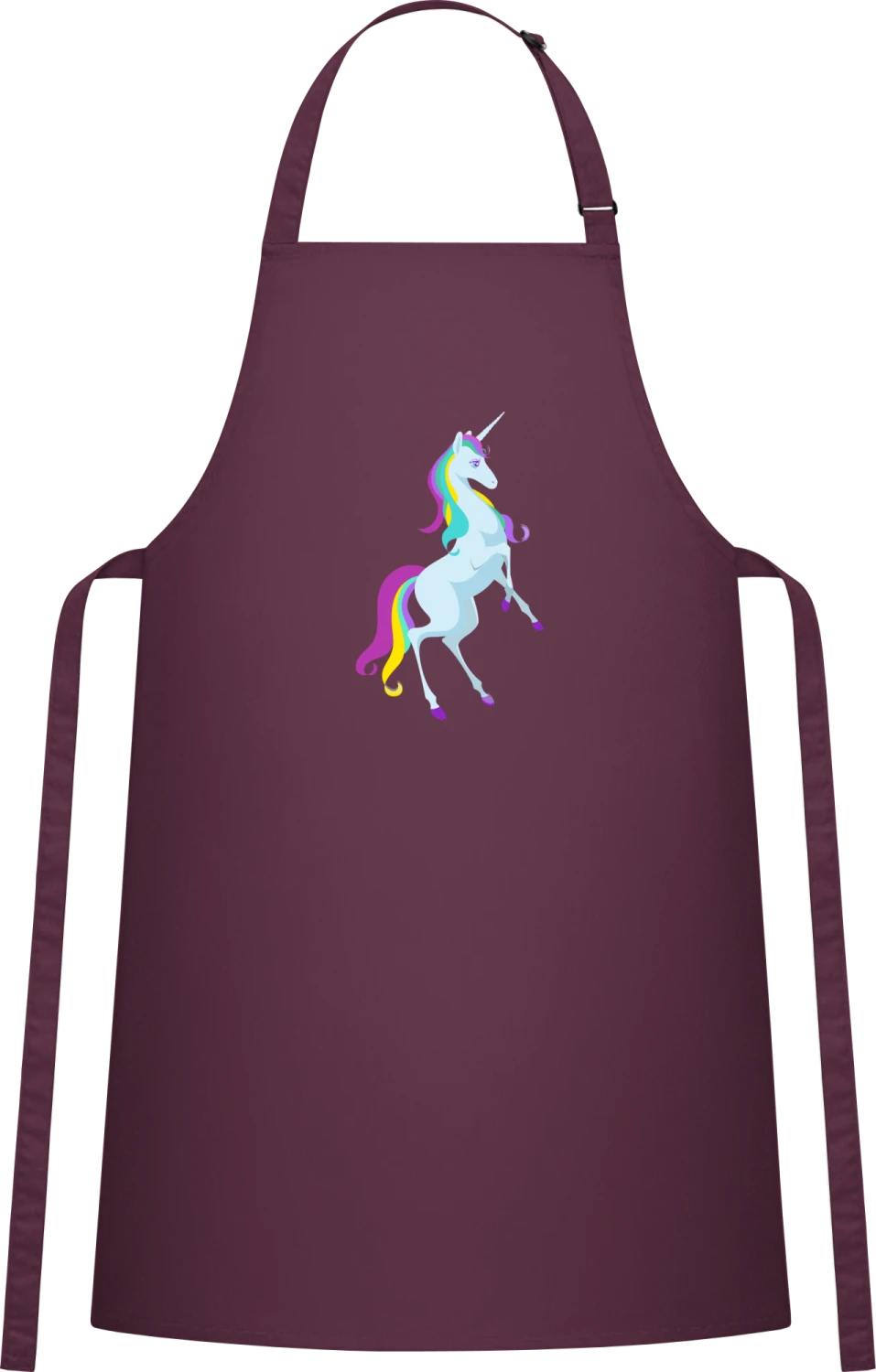 Unicorn Blue Standing - Aubergine Cotton Bib Apron - Front