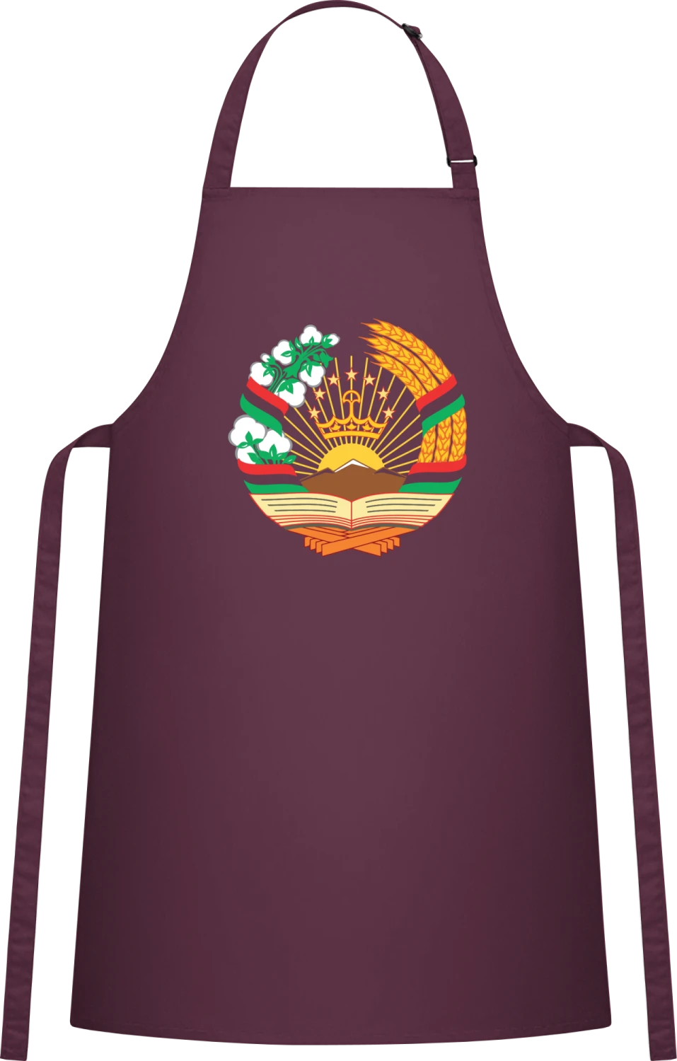 Tajikistan Coat of Arms - Aubergine Cotton Bib Apron - Front