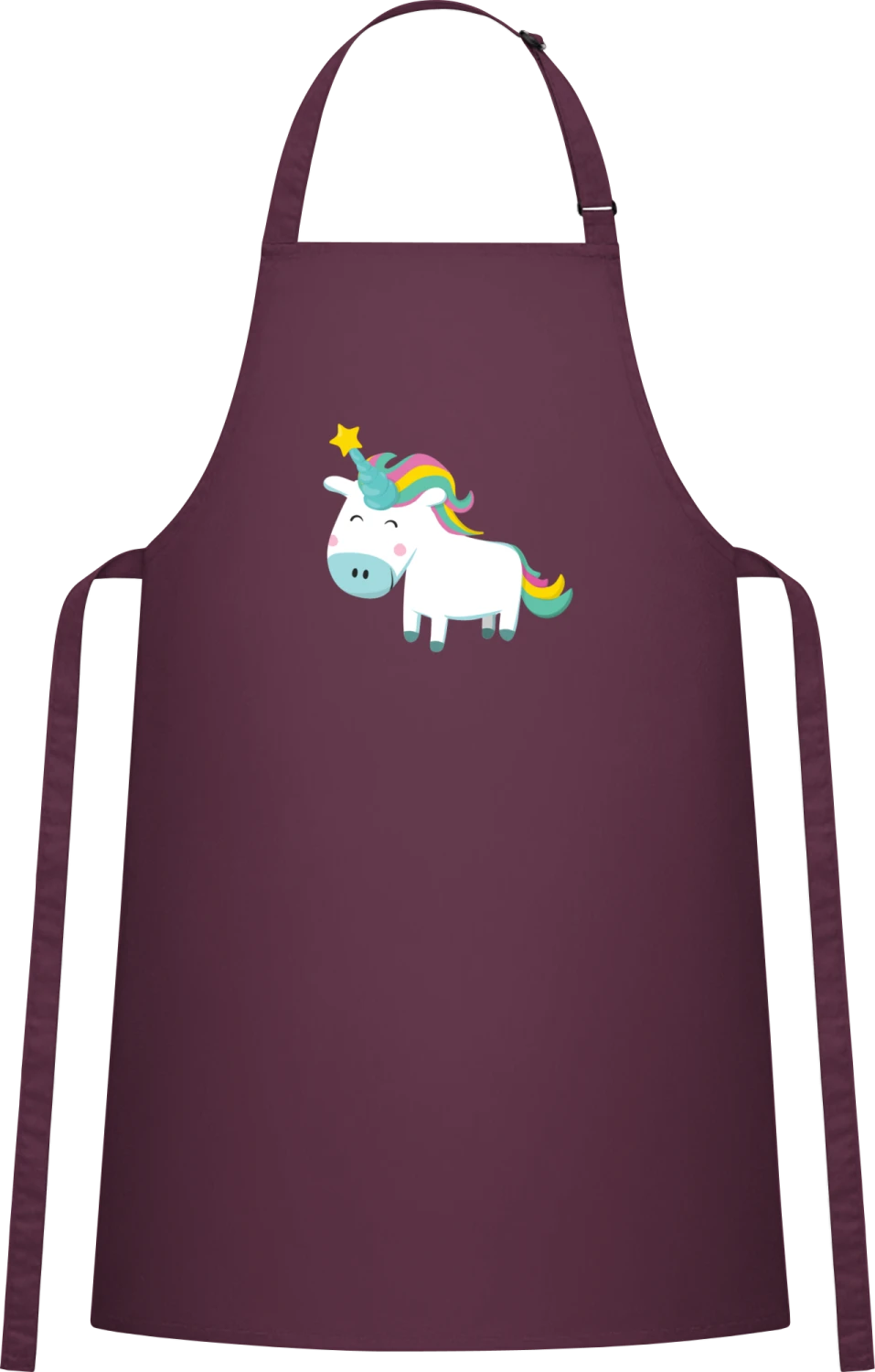 Unicorn With Star - Aubergine Cotton Bib Apron - Front