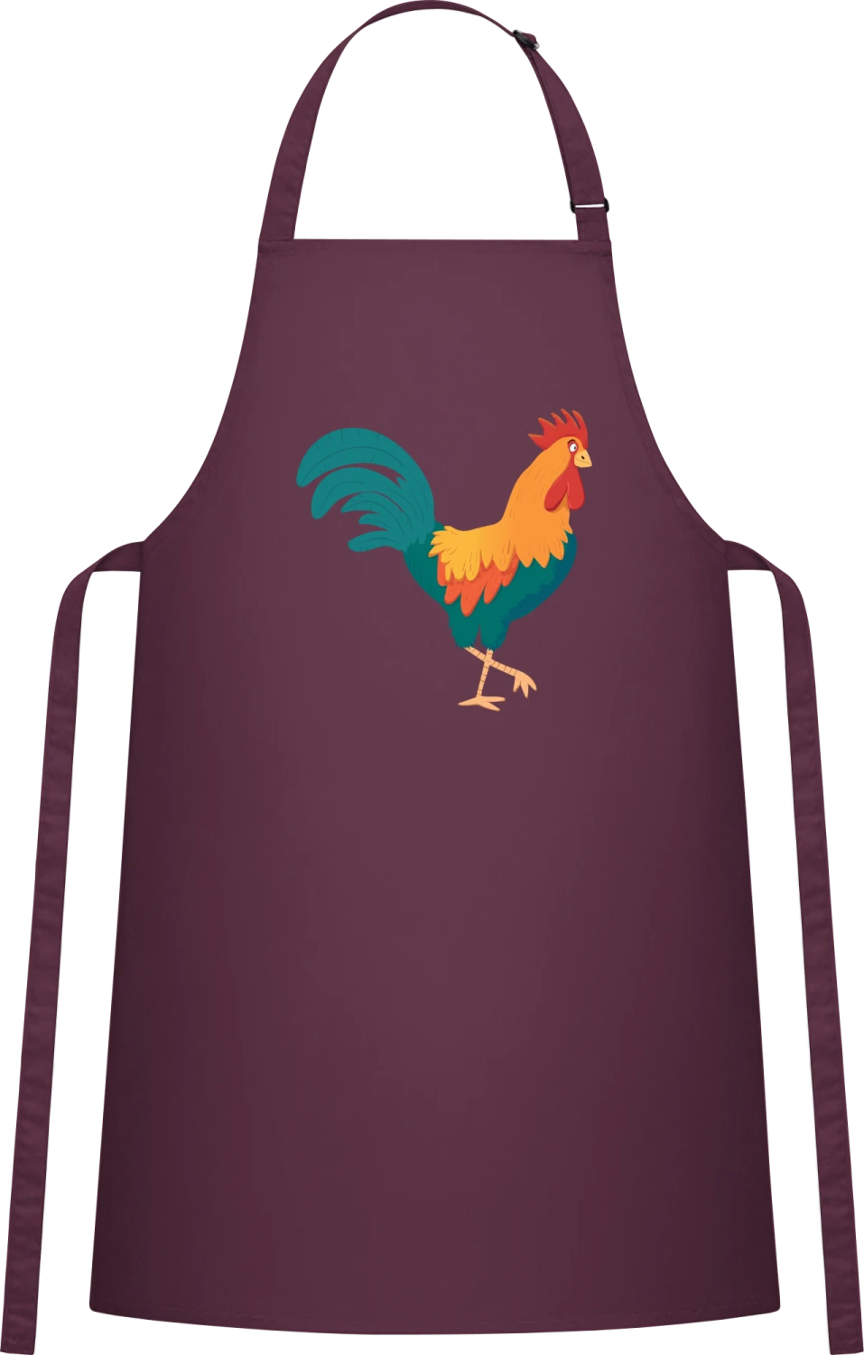 Rooster Illustration - Aubergine Cotton Bib Apron - Front