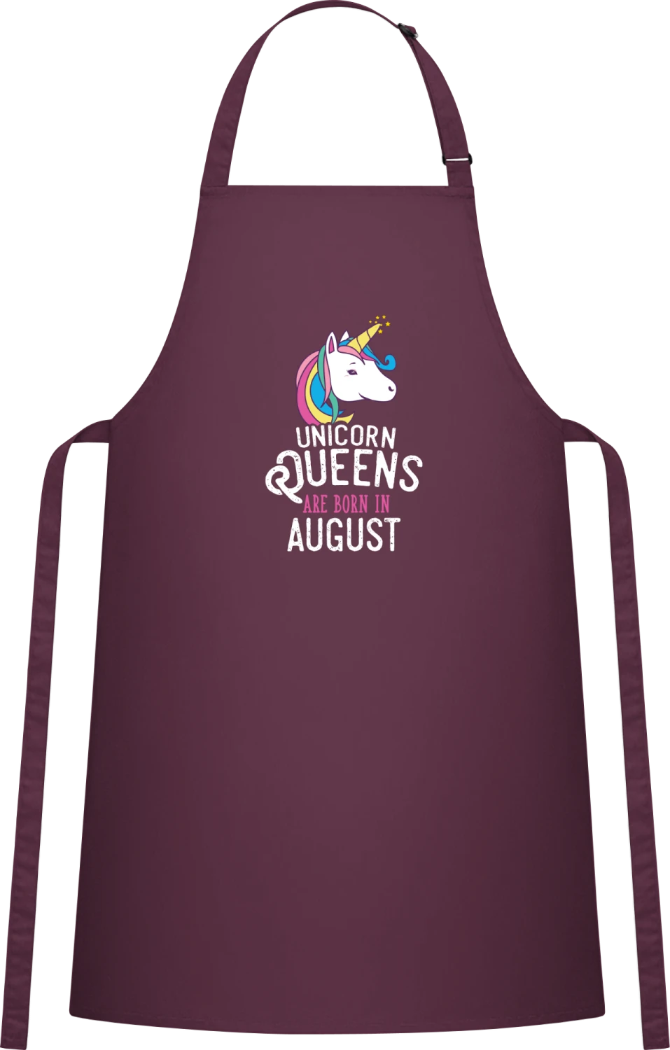 Unicorn Queens Are Born In August - Aubergine Cotton Bib Apron - Front