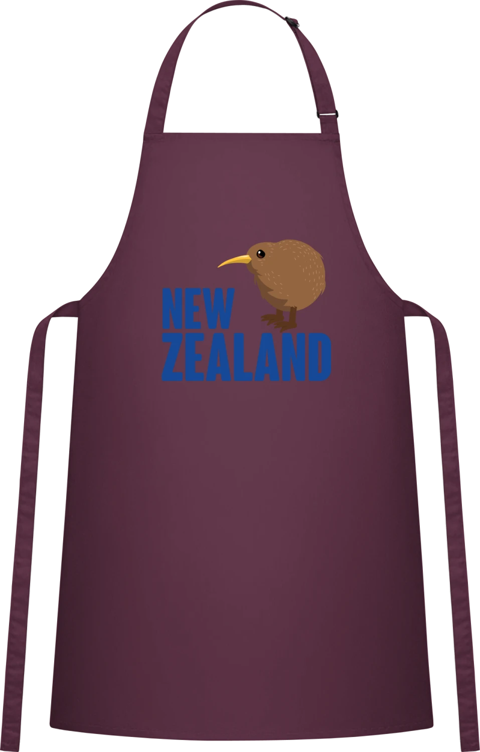 New Zealand Illustration - Aubergine Cotton Bib Apron - Front