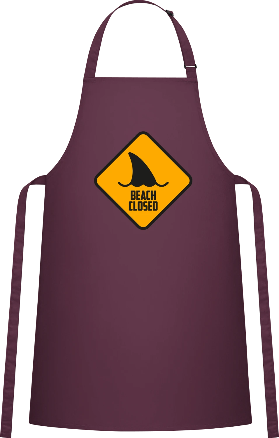 Beach Closed Warning - Aubergine Cotton Bib Apron - Front