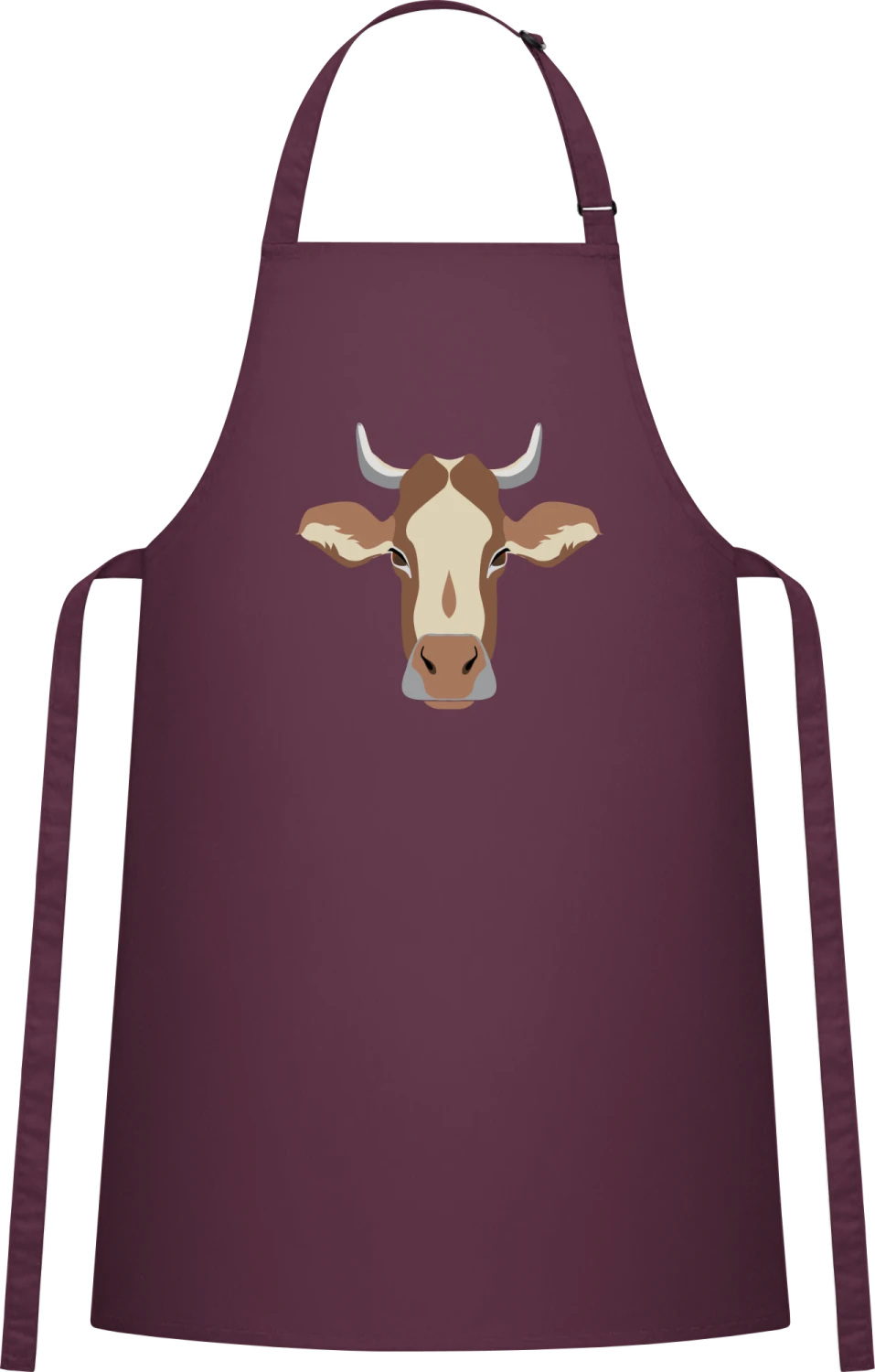 Head Cow - Aubergine Cotton Bib Apron - Front