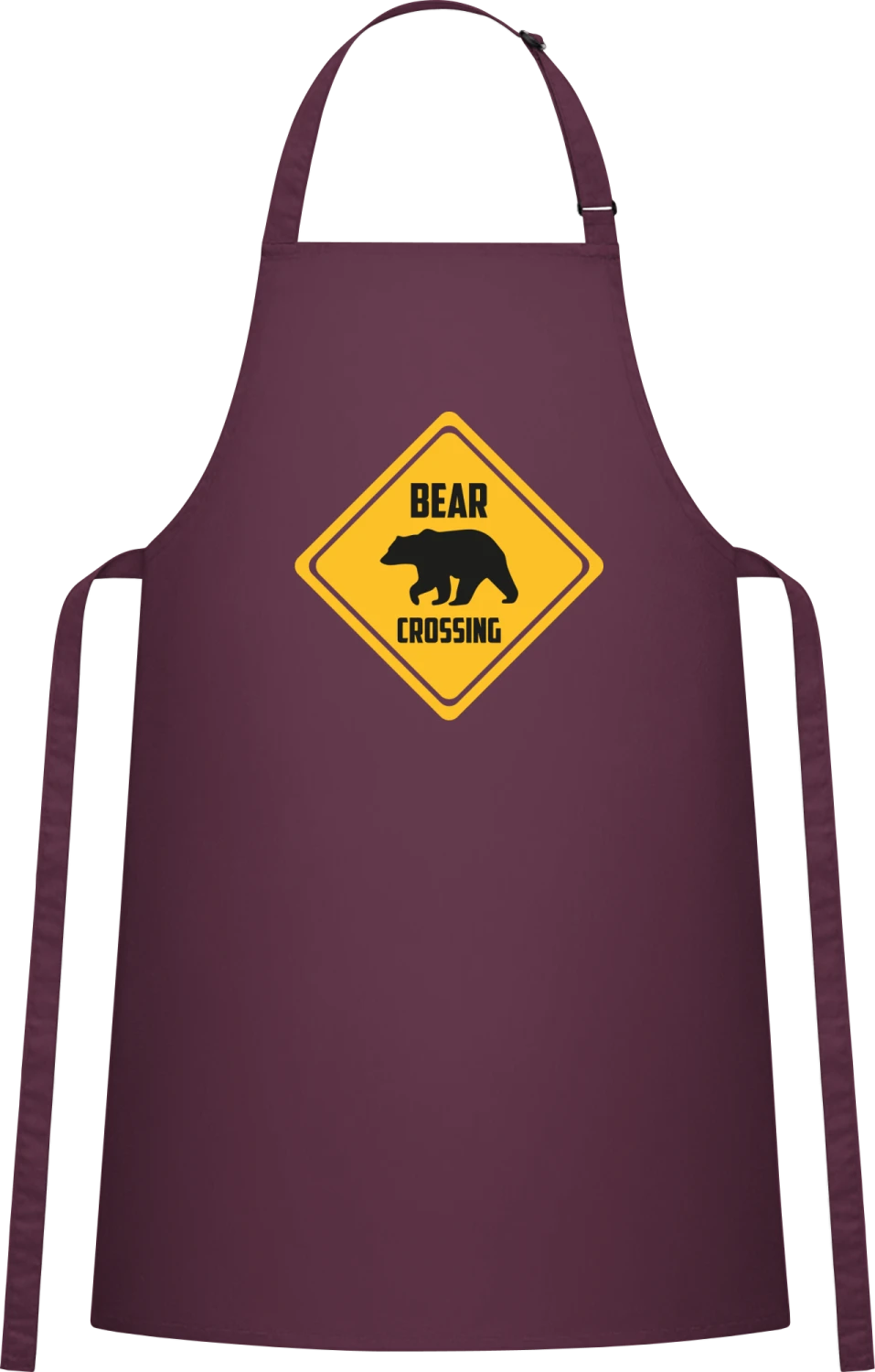 Bear Crossing - Aubergine Cotton Bib Apron - Front