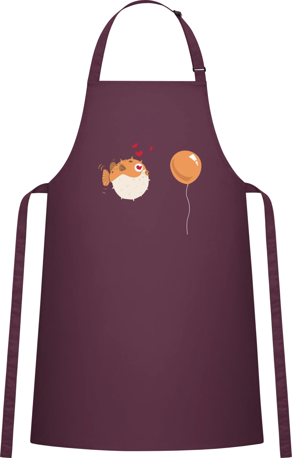 Blowfish Love - Aubergine Cotton Bib Apron - Front