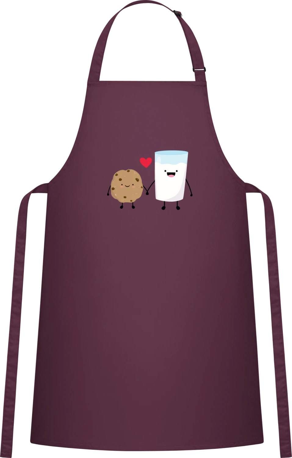 Cookie And Milk In Love - Aubergine Cotton Bib Apron - Front