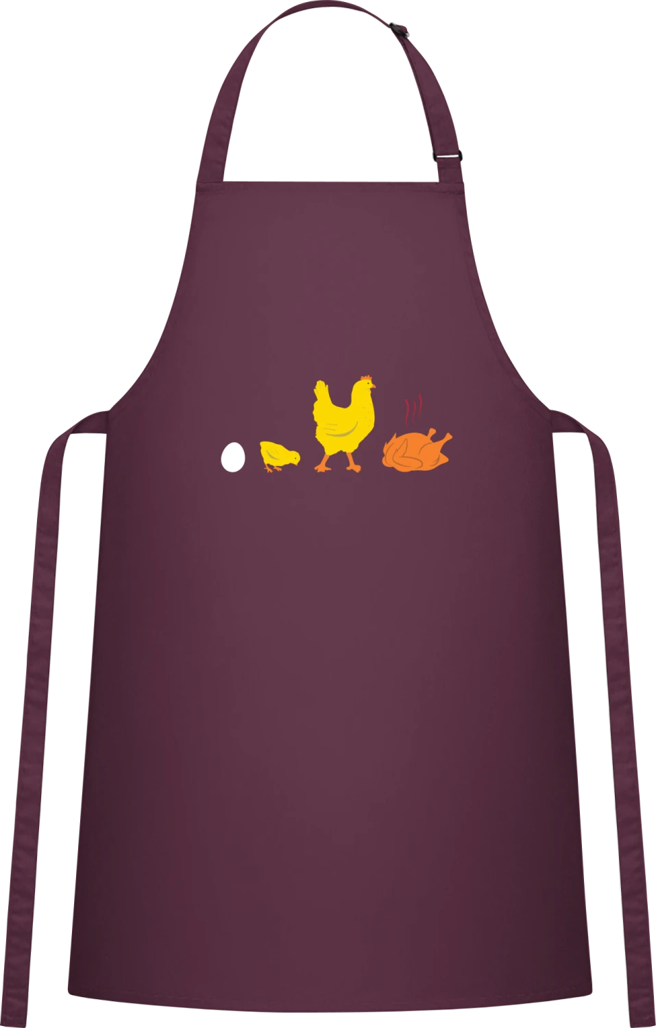 Chicken Evolution - Aubergine Cotton Bib Apron - Front