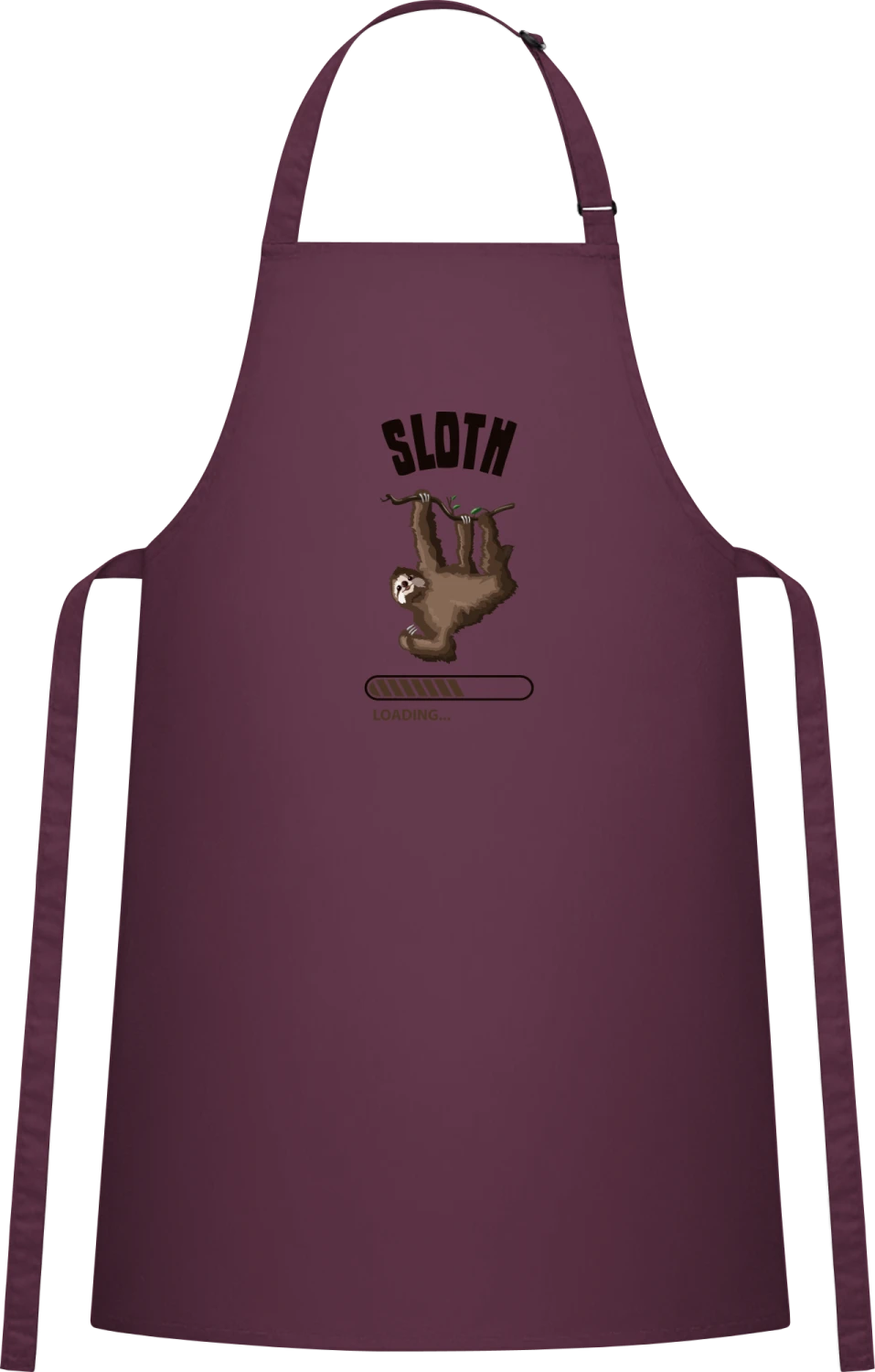 Sloth Loading - Aubergine Cotton Bib Apron - Front