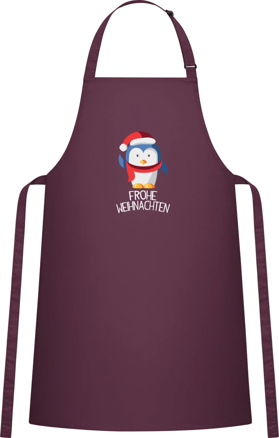 Frohe Weihnachten Pinguin - Aubergine Cotton Bib Apron - Front