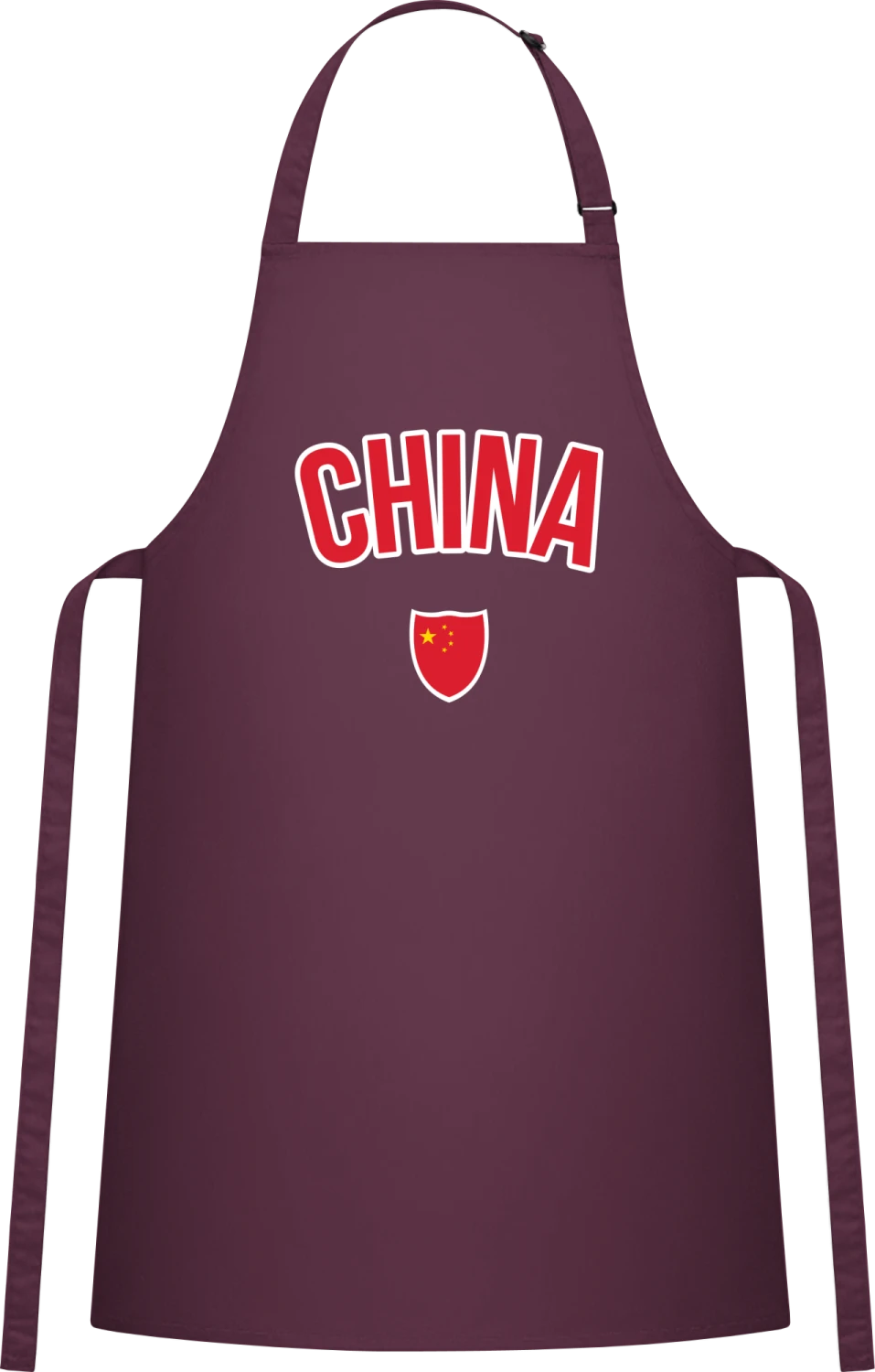 CHINA Fan - Aubergine Cotton Bib Apron - Front