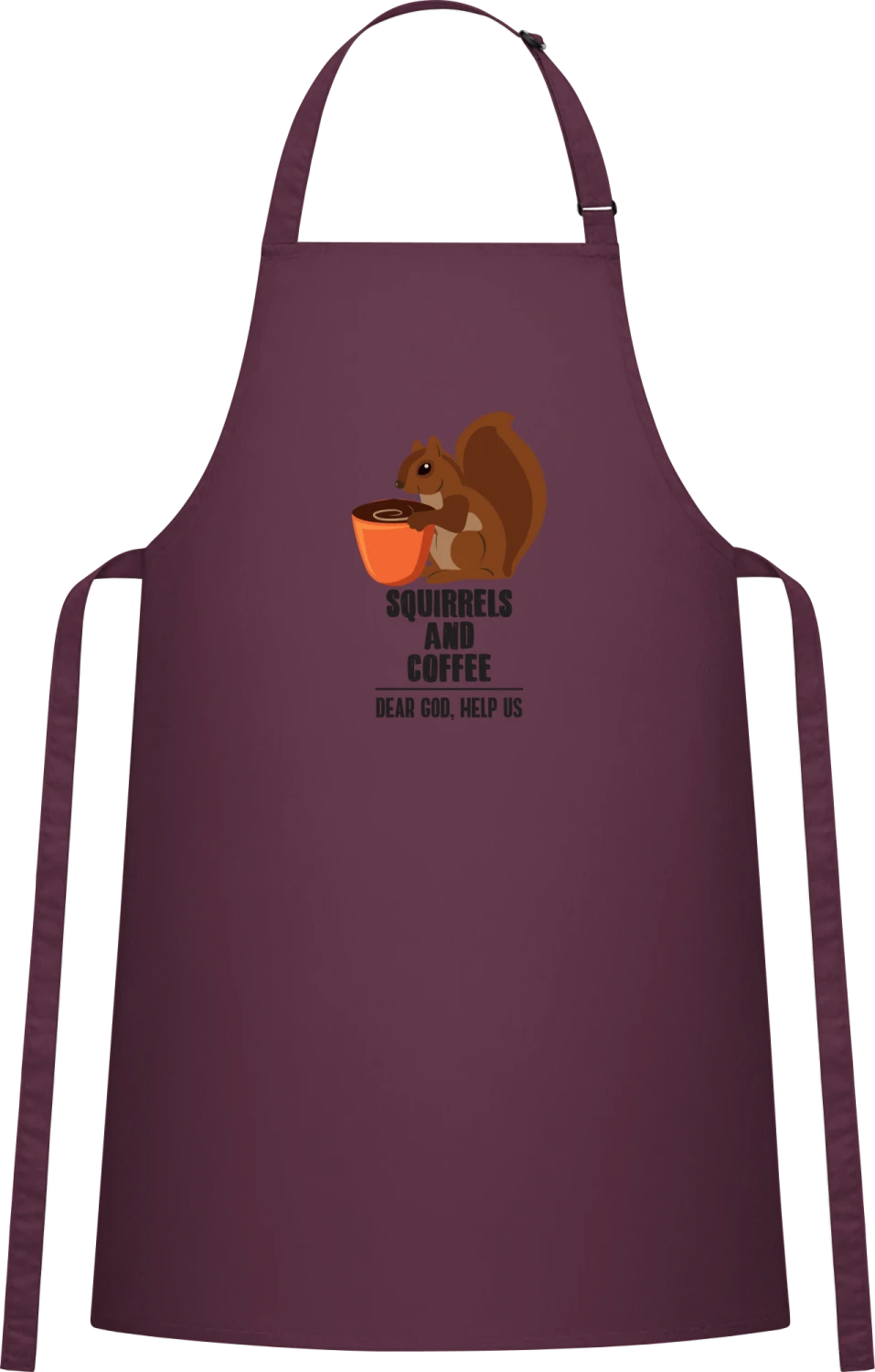 Squirrels And Coffee - Aubergine Cotton Bib Apron - Front