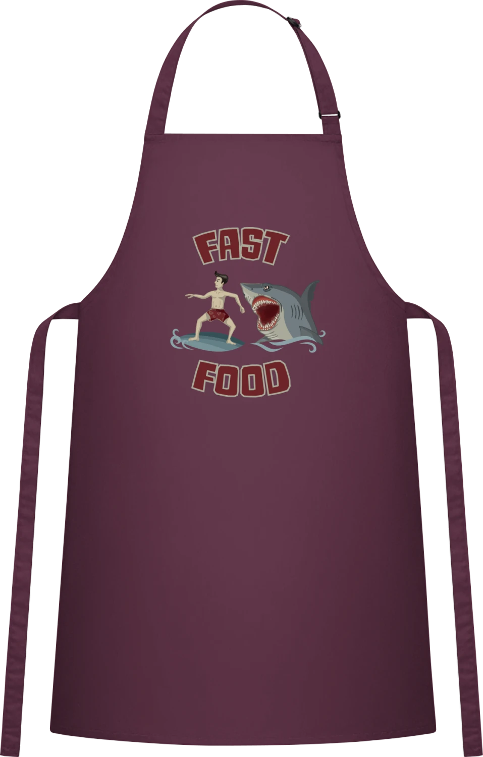 Fast Food Surfer vs Shark - Aubergine Cotton Bib Apron - Front