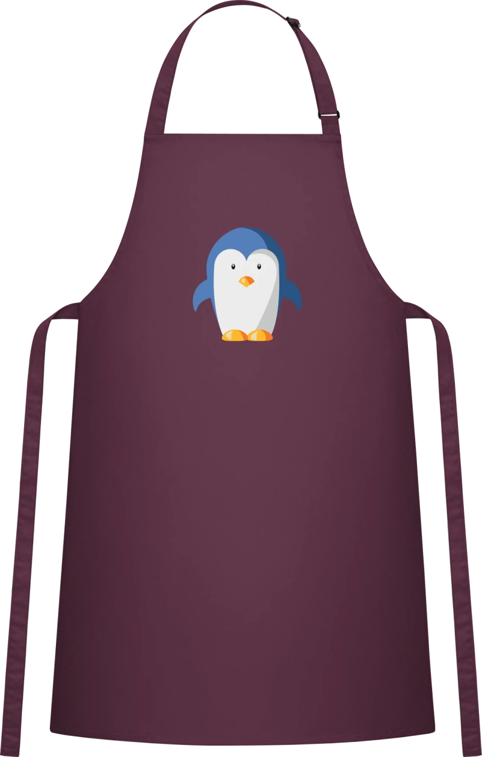 Little Penguin - Aubergine Cotton Bib Apron - Front