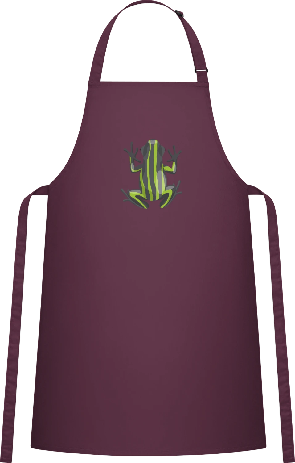 Green Black Frog - Aubergine Cotton Bib Apron - Front