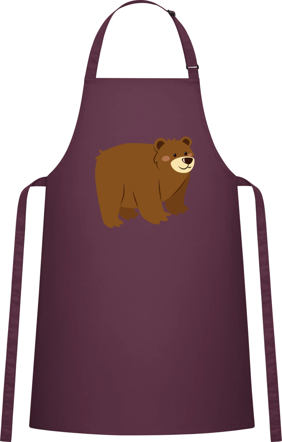 Grizzly Bear Illustration - Aubergine Cotton Bib Apron - Front