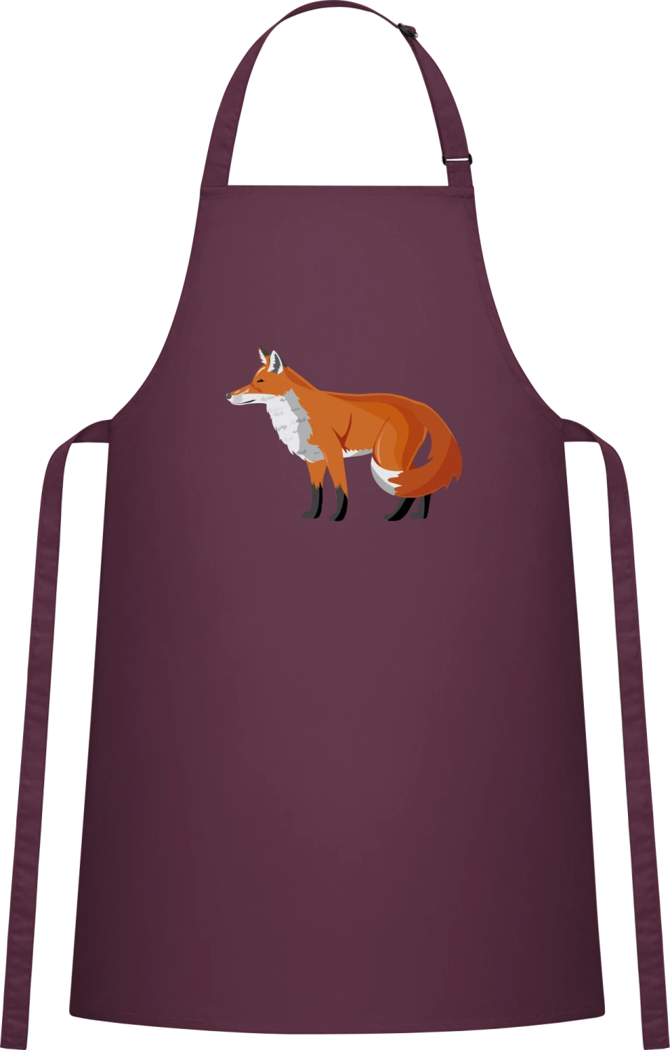 Fox Illustration - Aubergine Cotton Bib Apron - Front